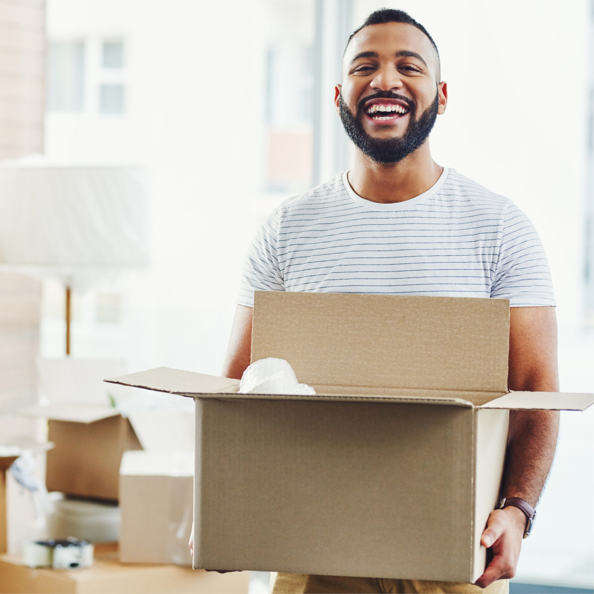 happy man moving box