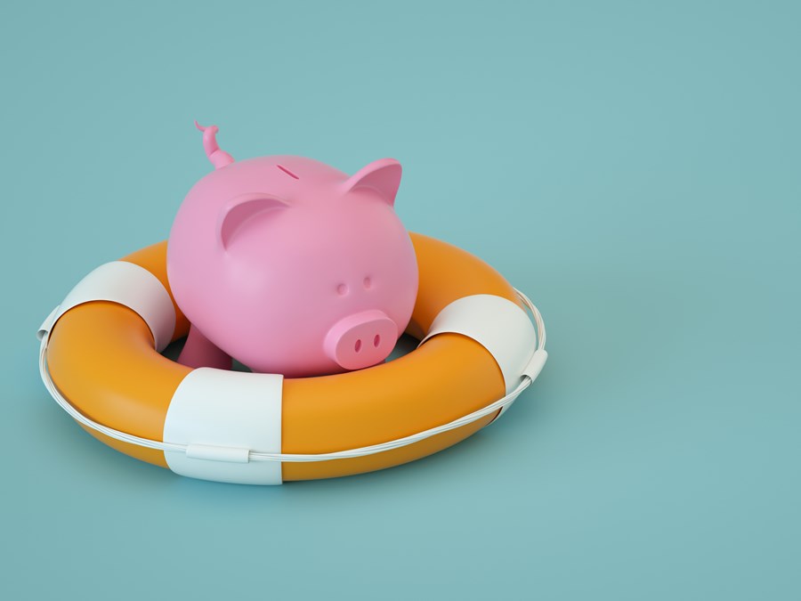 piggy bank in a lifesaver floaty