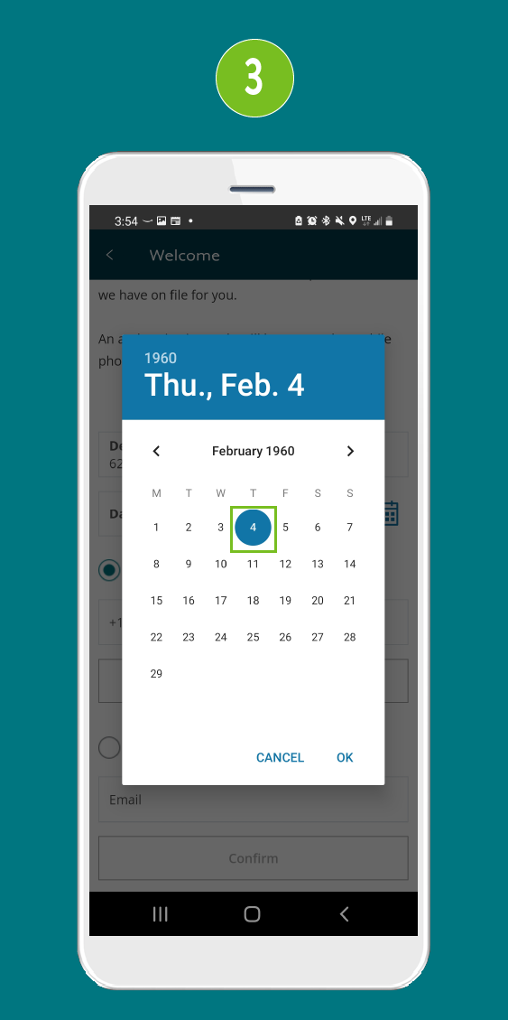 Mobile app screen showing a calendar image with one day highlighted.