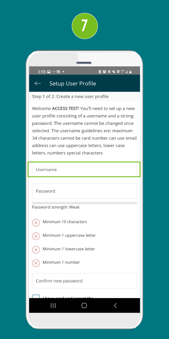 Mobile app screen highlighting the 'Username' input field.