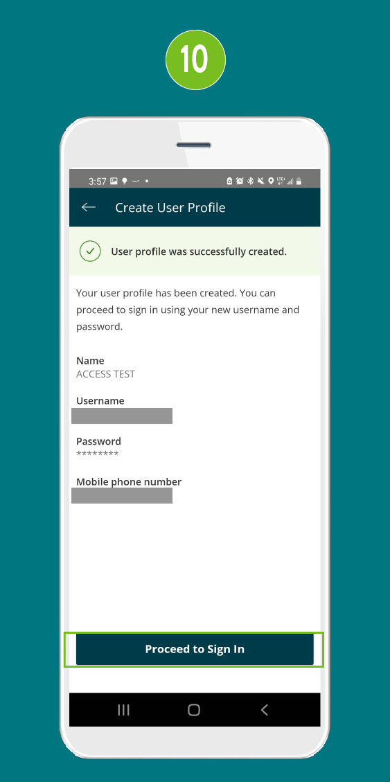 Mobile app screen highlighting the 'Proceed to sign in' button.