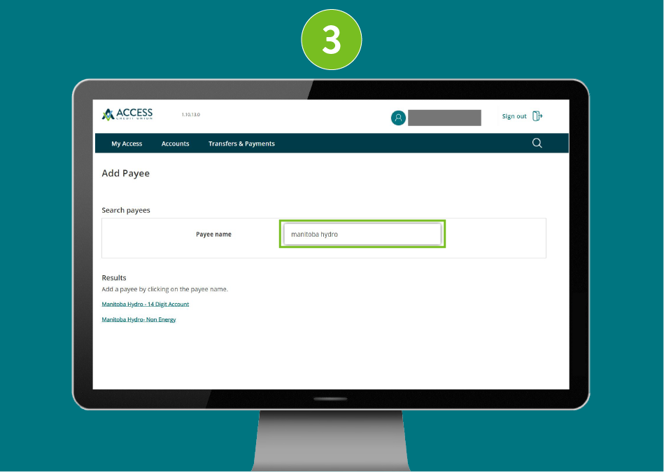 "Add Payee" page of a banking website, with visual focus on the "Payee Name" input field.