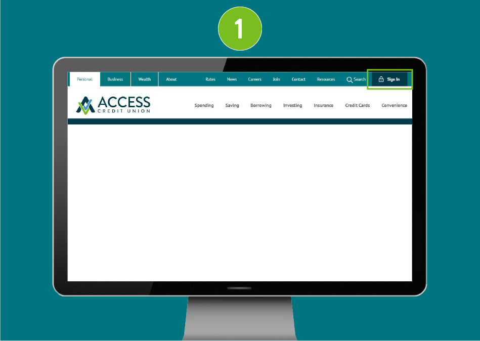 Screenshot of the Access website in a desktop browser, with focus on the Sign in button to access digital banking.