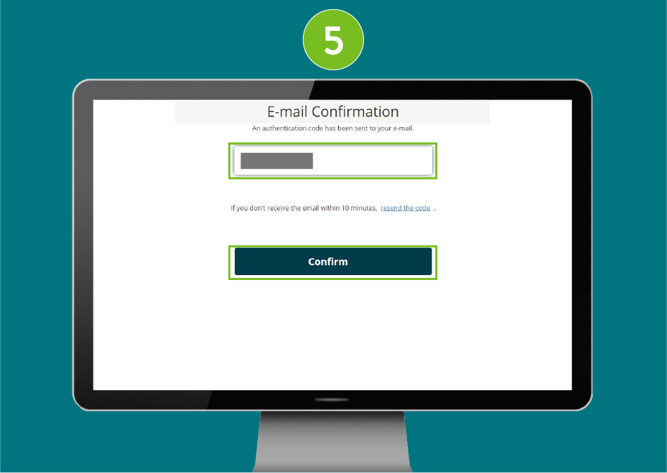 Website page in a desktop browser, with focus on the authentication code input field and the Confirm button to verify identity.