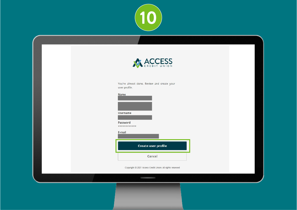 Website screen in a desktop browser, focused on the “Create User Profile” button.