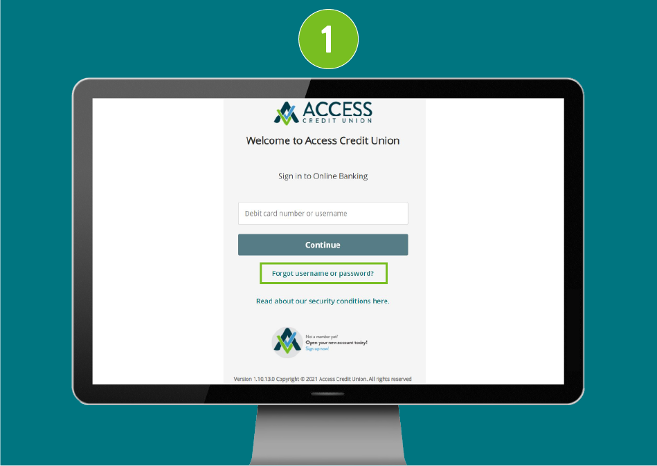 Desktop sign-in page with focus on 'Forgot username or password?' link.
