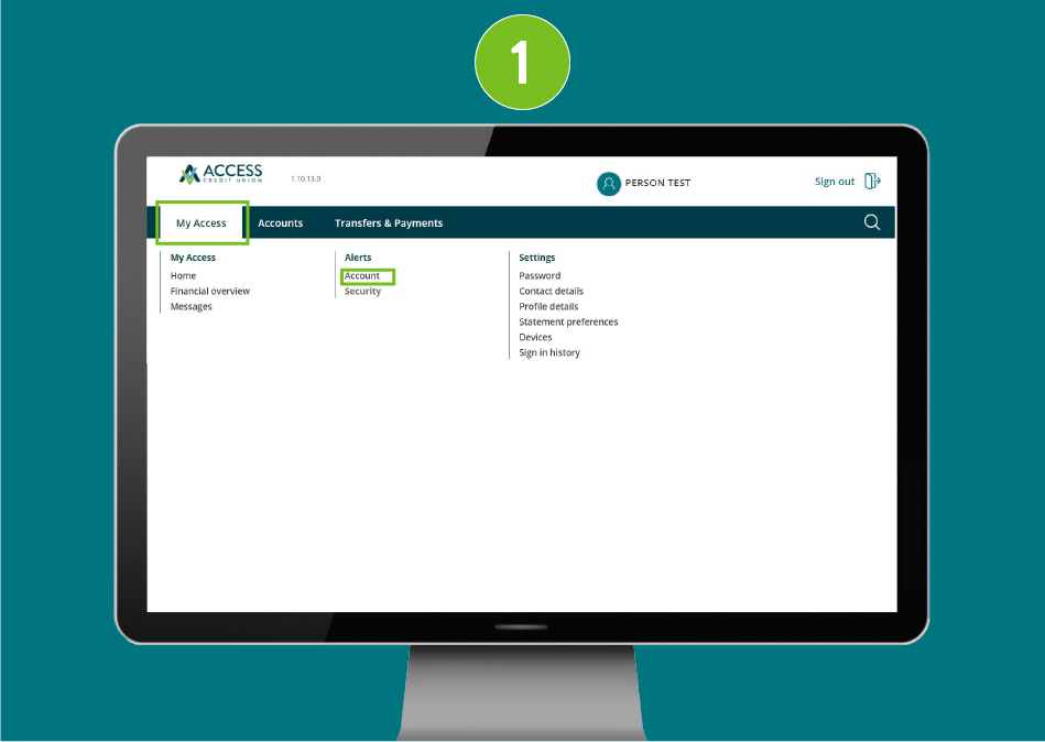Desktop screenshot of website page with focus on 'My Access' dropdown menu and selected 'Account' option.