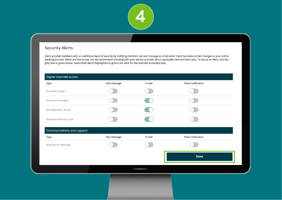 Screenshot of a website's desktop view with focus on the 'Save' button.