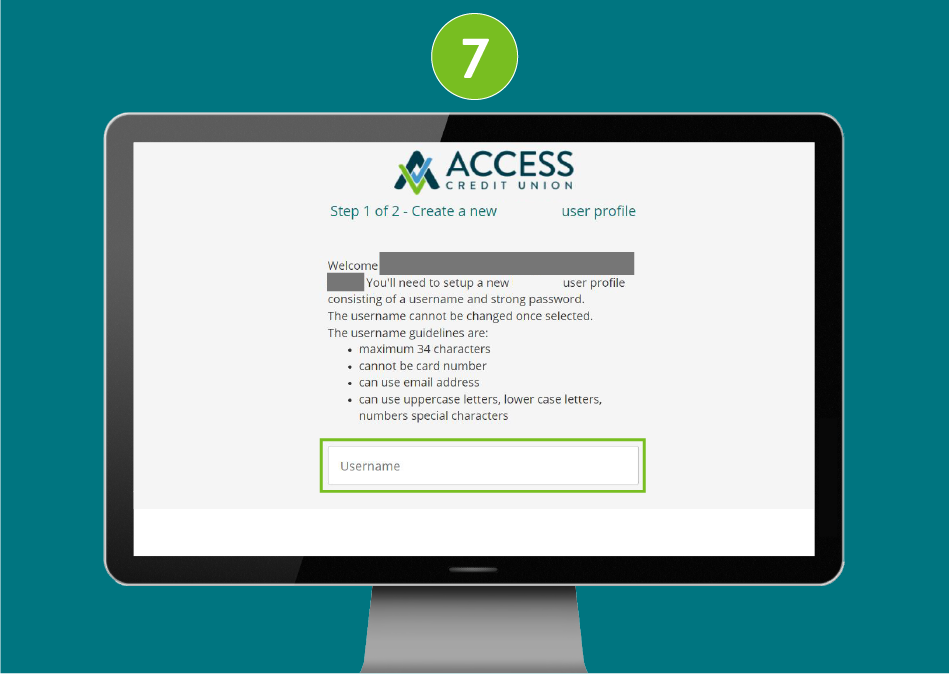 Website page in a desktop browser, with focus on the username input field for account creation.