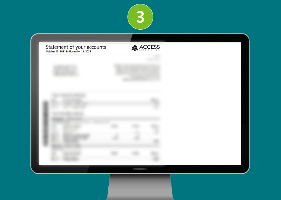 Blurred statement showing transactions and balance.