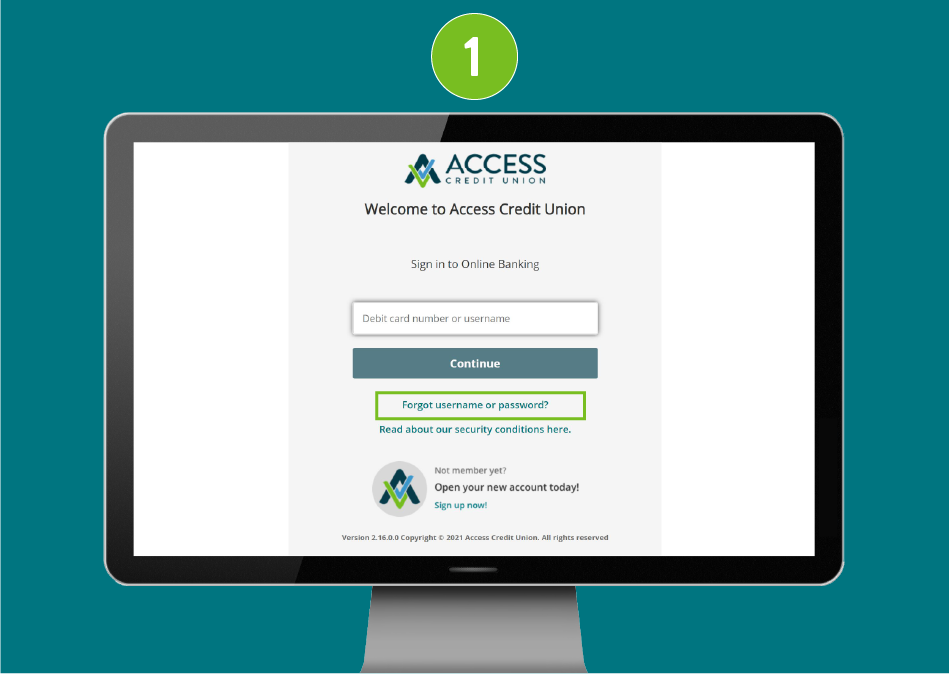 Desktop sign-in page with focus on 'Forgot username or password?' link.