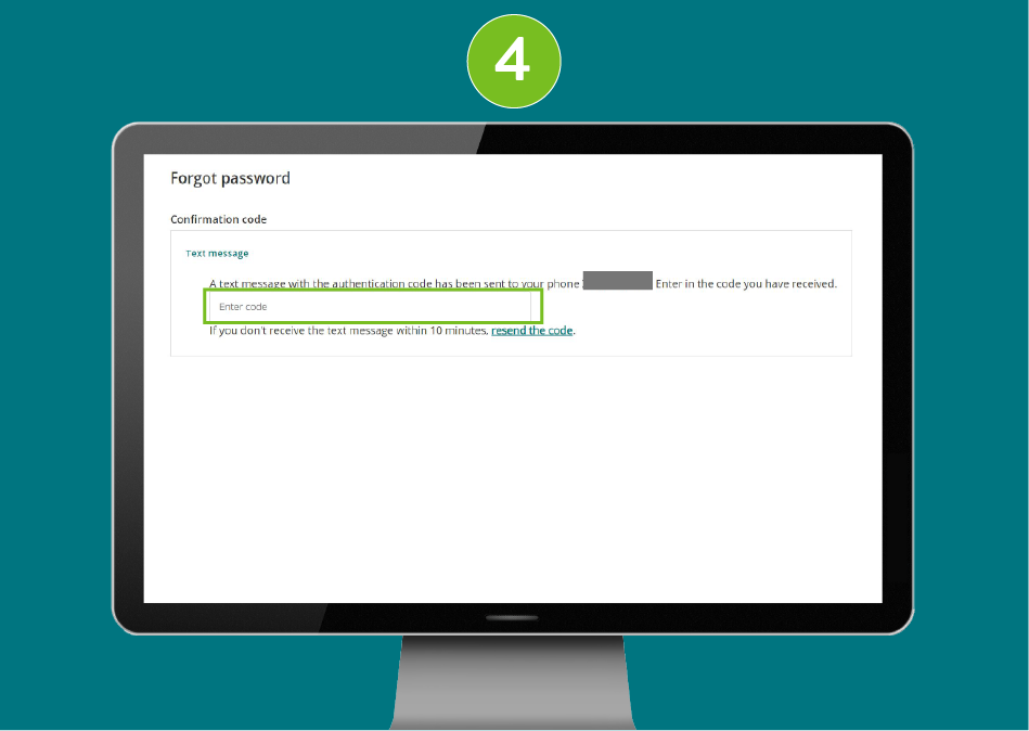 Desktop screenshot of 'Forgot password' page focused on code entry field.