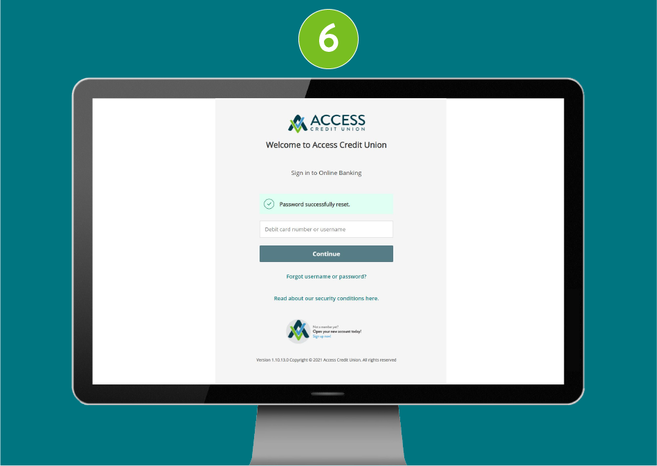 Desktop screenshot of 'Welcome' page with focus on message: 'Password successfully reset'.