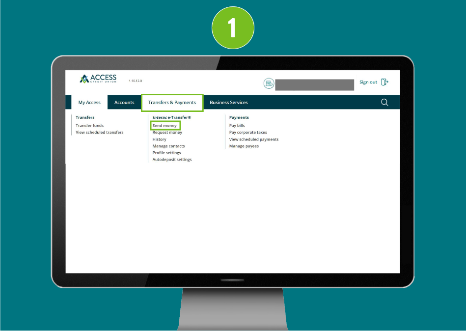 Desktop browser view of a banking website, with "Transfers & Payments" highlighted in the navigation menu and the "Send Money" option selected.