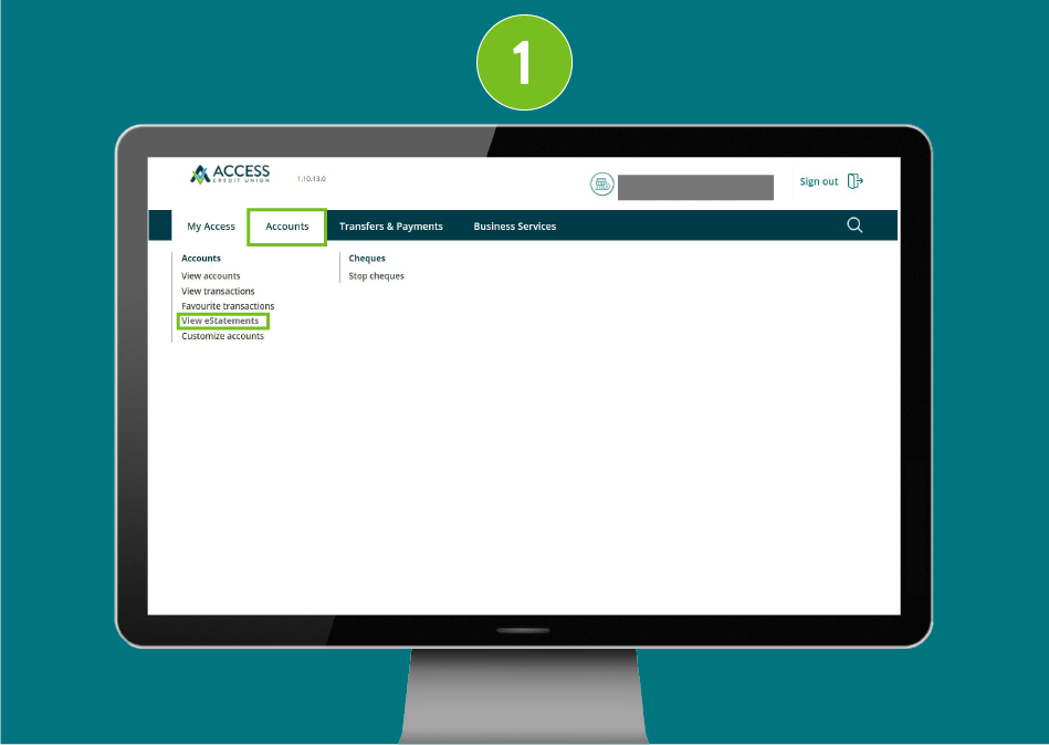 Website page on a desktop browser with visual emphasis on the Accounts category and 'View e-Statement' selected.