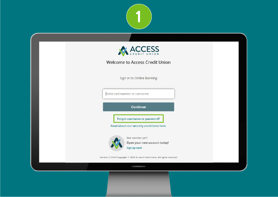 Desktop sign-in page with focus on 'Forgot username or password?' link.
