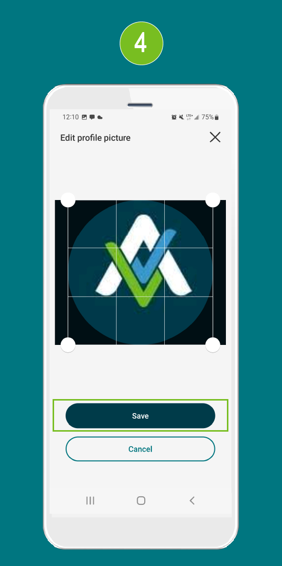 Edit Profile Picture screen in a mobile app, highlighting the 'Save' button.
