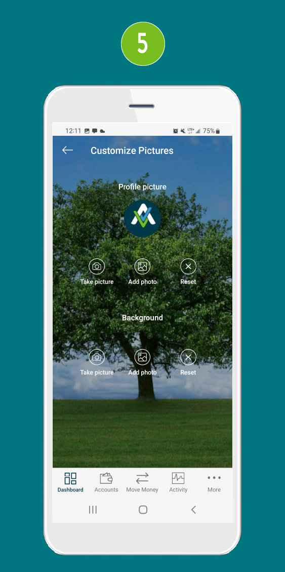 Customize Picture screen in a mobile app showing the saved profile picture.