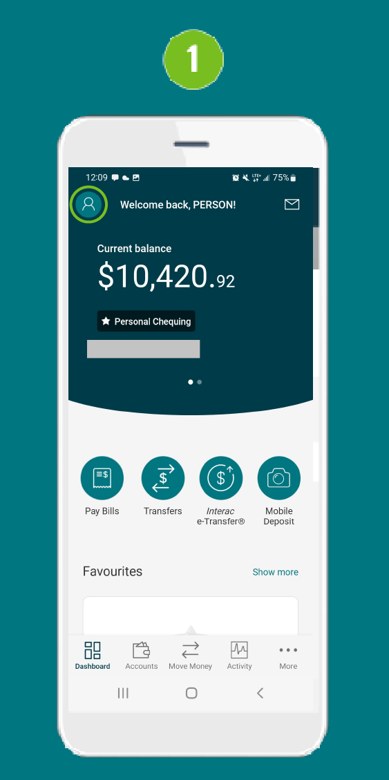 Mobile app screen highlighting the Profile icon.