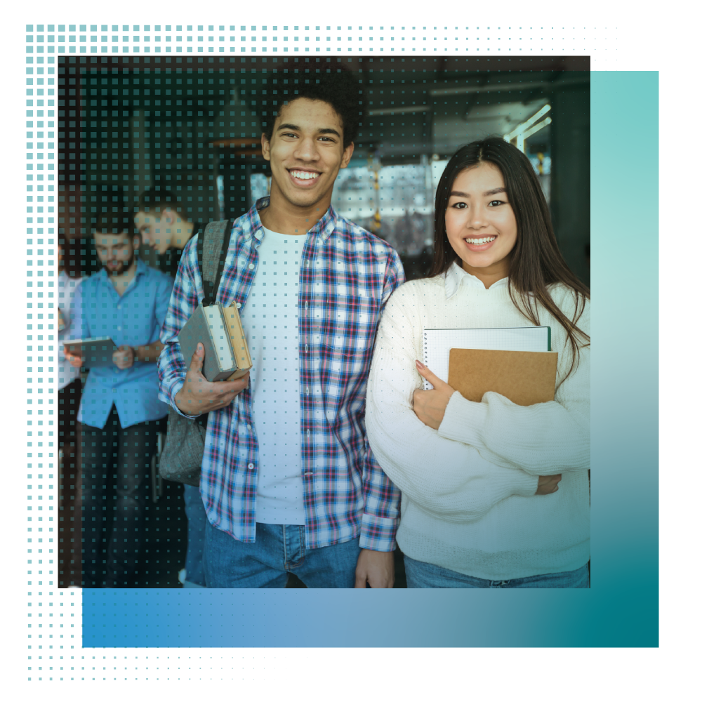 Students smiling in the hallway